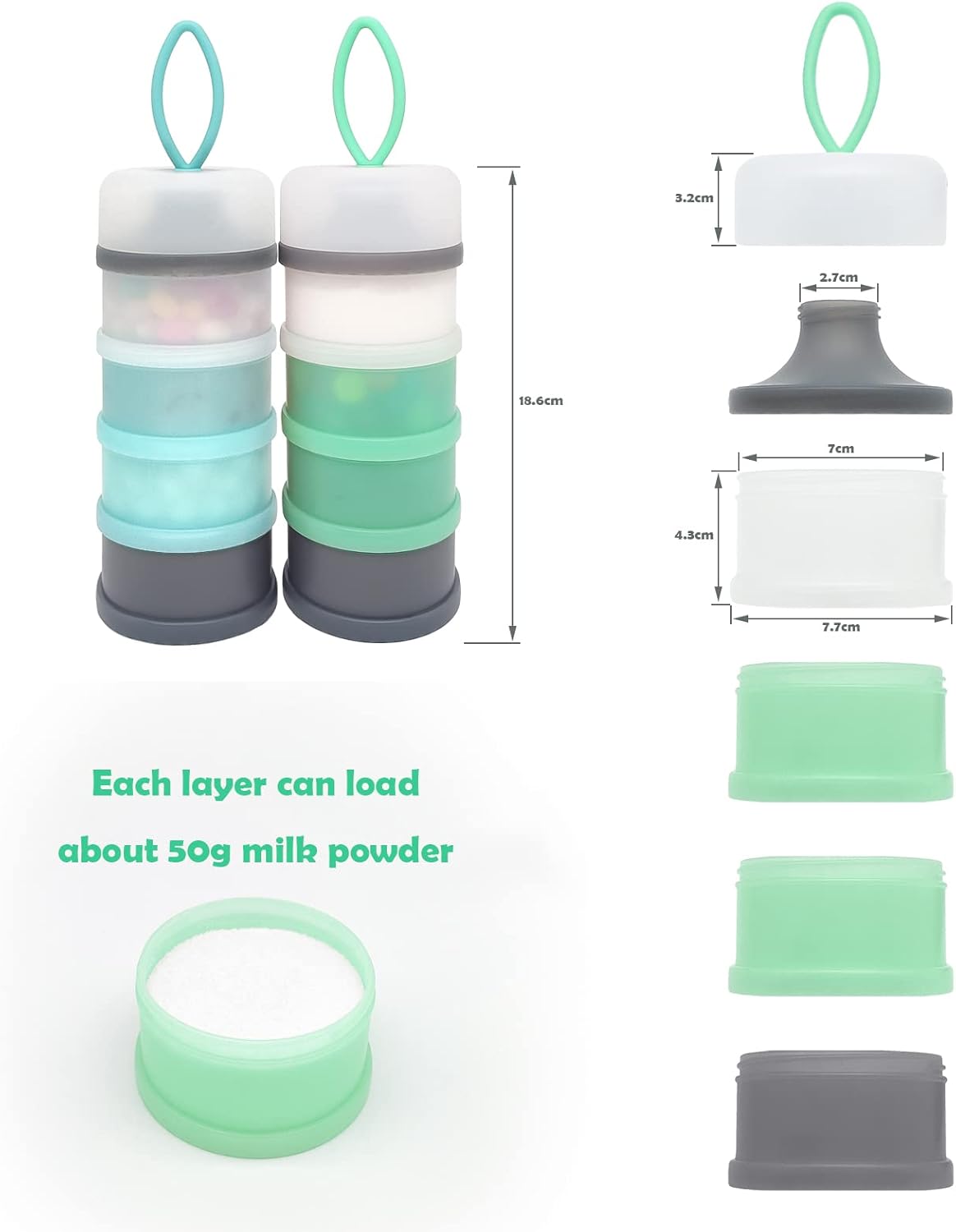 Baby Formula Dispenser, Formula Container, Portable Milk Powder Dispenser Container, Baby Feeding Travel Storage Container, Non-Spill Stackable Baby Snack Storage Container, BPA Free, 2 Packs
