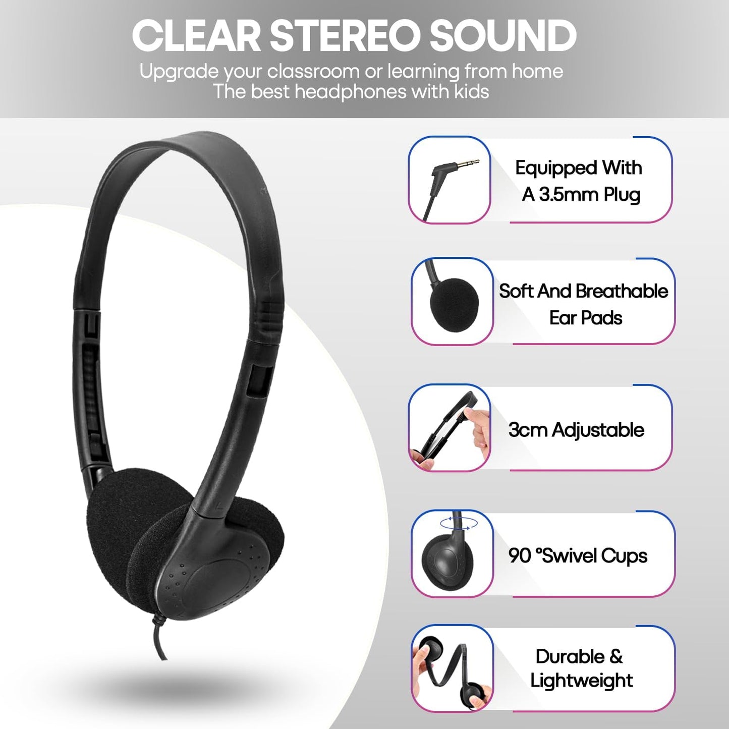 Kids Headphones Bulk 100 Pack for School Classroom Students Children Toddler Boys Girls Teen Adults