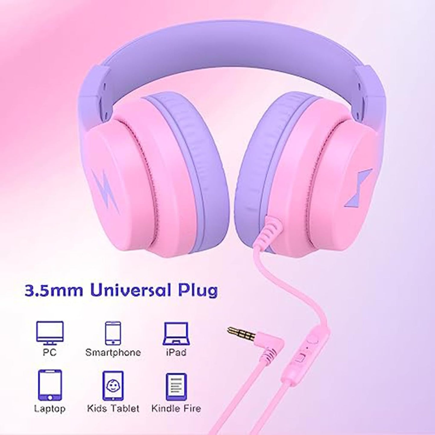 Kids Headphones, Wired Headphones for Kids Over Ear with Microphone, 85/94dB Volume Limiter Headphone for Girls Boys, Foldable Headphone for Learning & Entertainment, Gradient Red