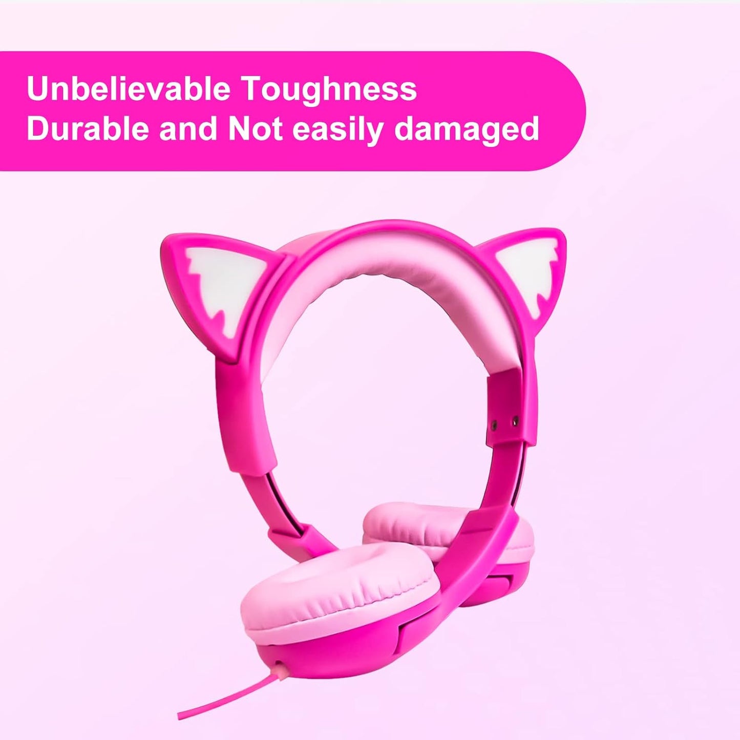 Kids Headphones with Sharing Port, Safe 85db Volume Control Light Up Cat Ear Headphones for Tablets/E-Readers, Wired Children Headphones with Microphone for School Learning Travel - Rose