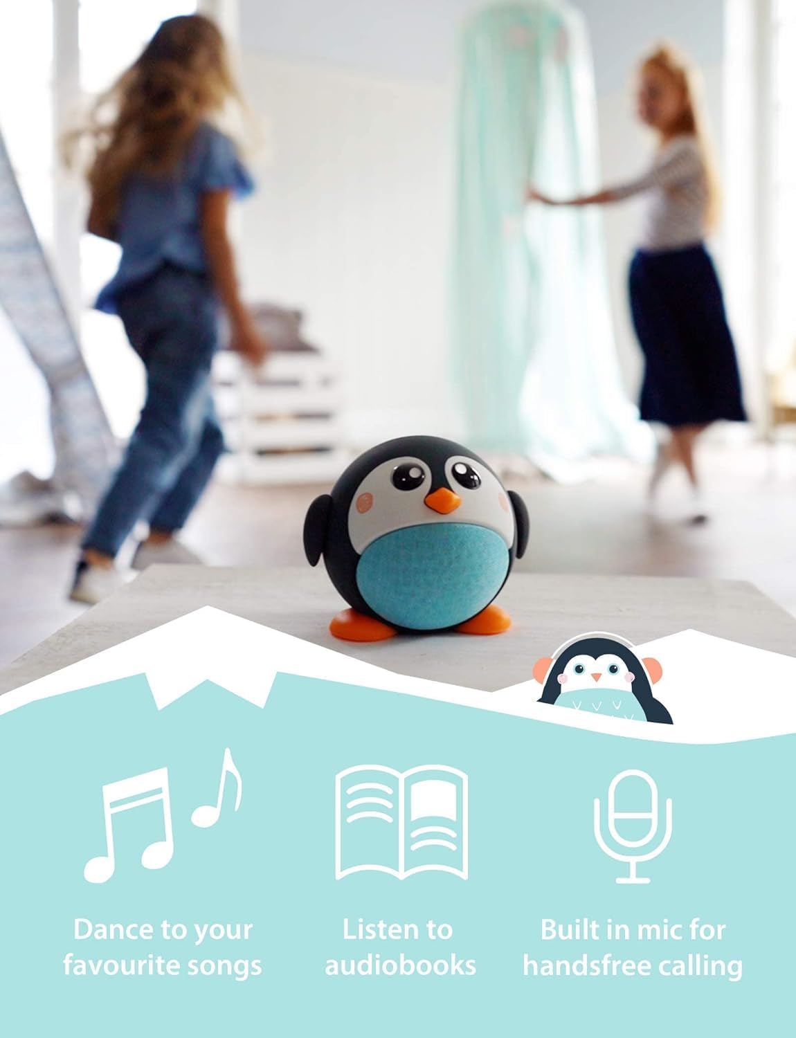Kids Bluetooth Speaker Boys and Girls with Microphone, Mini Bluetooth Speaker Portable Wireless, 60 Day Battery, for Home, Outdoor and Travel, Works with iPhone and Android – Pepper Penguin