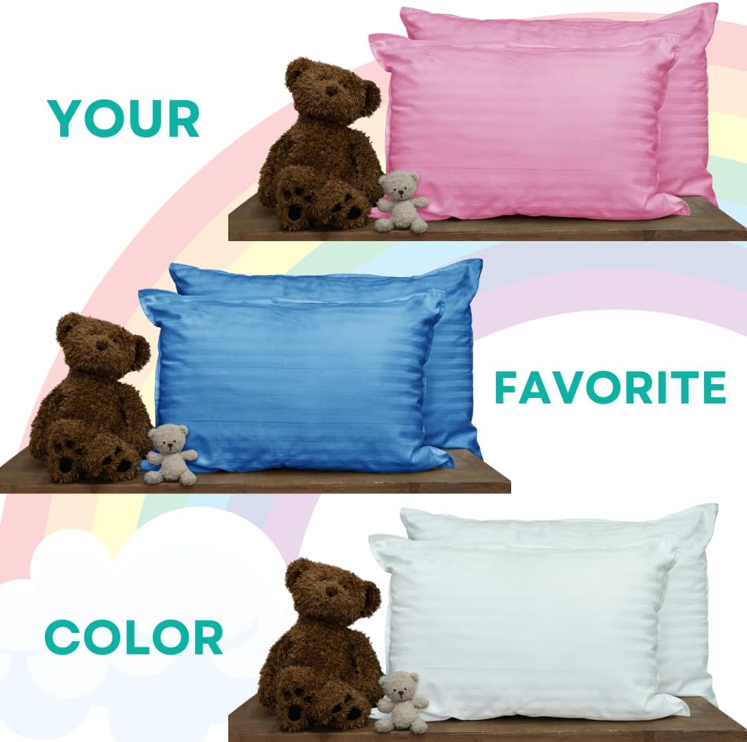 kinder Fluff Toddler Pillow (2-Pack) – Small Pillows for Kids - Hypoallergenic, Machine Washable & Lump Free - Intended for Children 2+ Years (10x15in, Pink)
