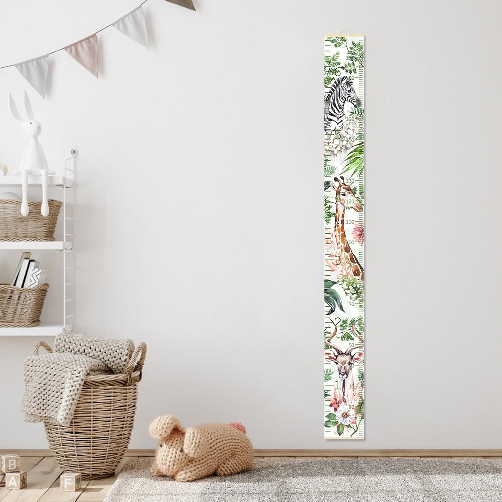 Kids Height Wall Chart Watercolor Flower and Animal Height Measurement for Wall Growing Chart for Childrens Room Decor- Giraffe, Zebra, Antelope Print Growth Chart for Room Décor