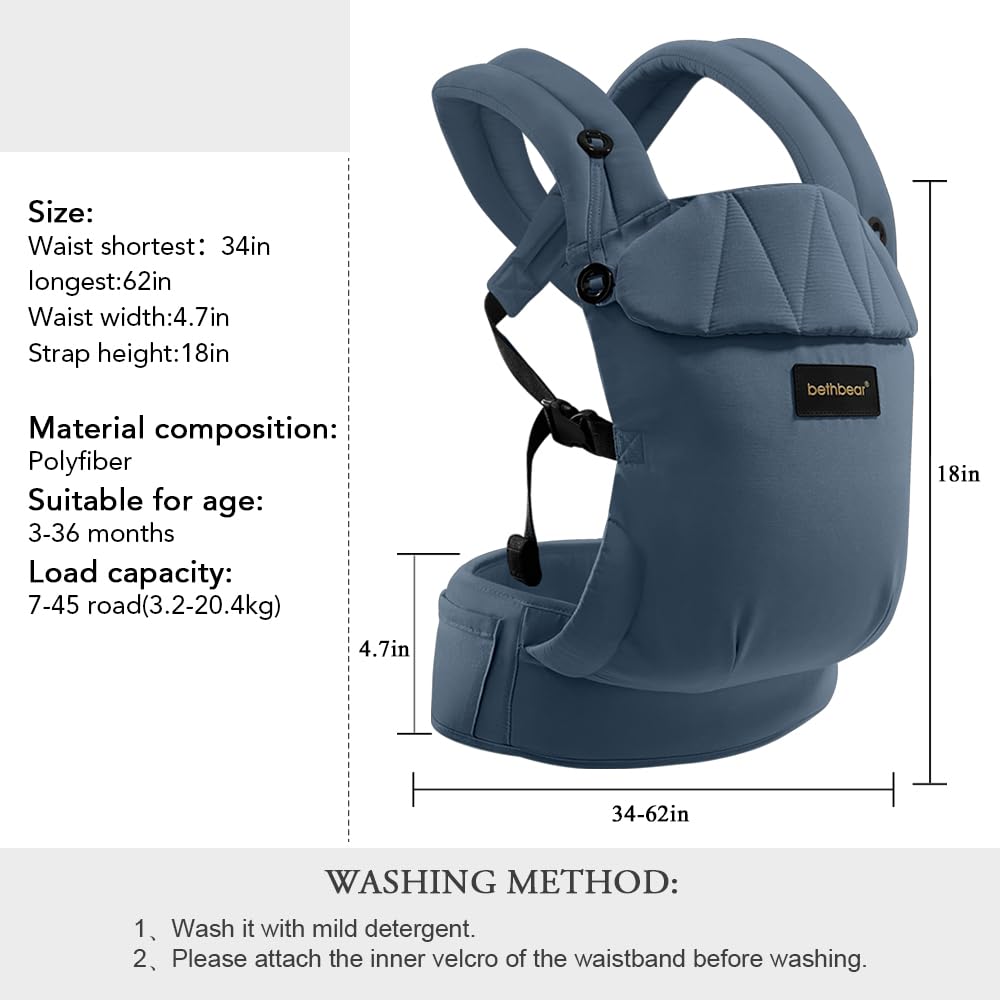 Baby Carrier Newborn to Toddler, 7-45 lbs with Natural Material, Ergonomic Design,Versatile and Adjustable,Hands Free for Moms&Dads,Blue