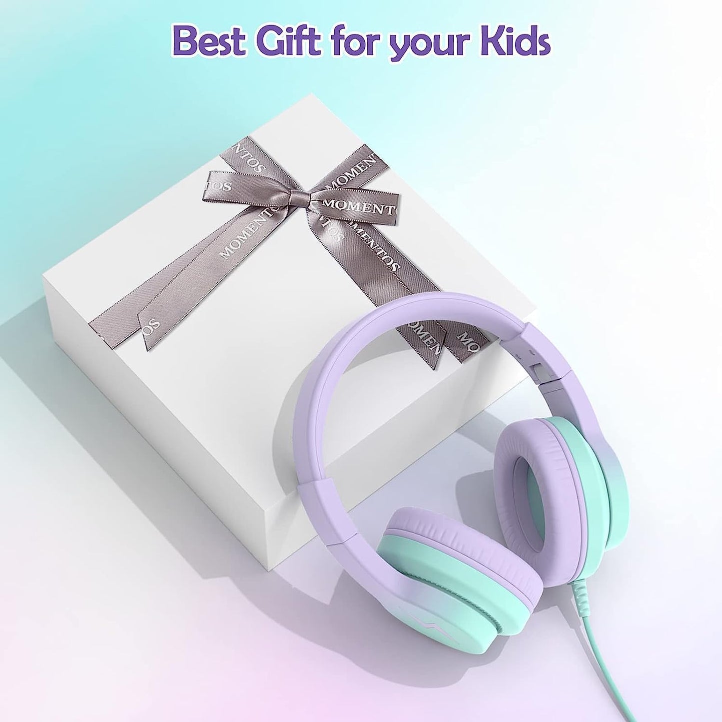 Kids Headphones, Wired Headphones for Kids Over Ear with Microphone, 85/94dB Volume Limiter Headphone for Girls Boys, Foldable Headphone for Learning & Entertainment,Gradient Purple