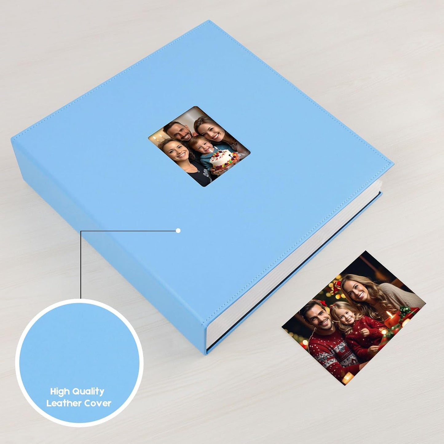 Aevdor 700 Pockets Photo Album 4x6, Extra Large Capacity Leather Cover Wedding Family Photo Albums Holds 700 Horizontal and Vertical Photos, Acid-free Pages 4x6 Photo Album with Front Window (Blue)