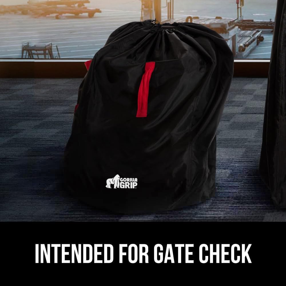 GORILLA GRIP Car Seat Travel Bag for Airplane Gate Check, Easy Carry Backpack Bags Cover Carseats, Infant Baby Carriers and Toddler Booster Seats for Airport, Child Air Travels Airport Essential, Red