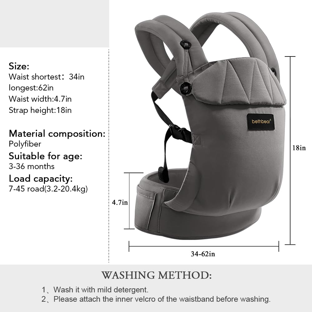 Baby Carrier Newborn to Toddler 7-45 lbs with Natural Material, Ergonomic Design,Versatile and Adjustable,Hands Free for Moms&Dads,Gray
