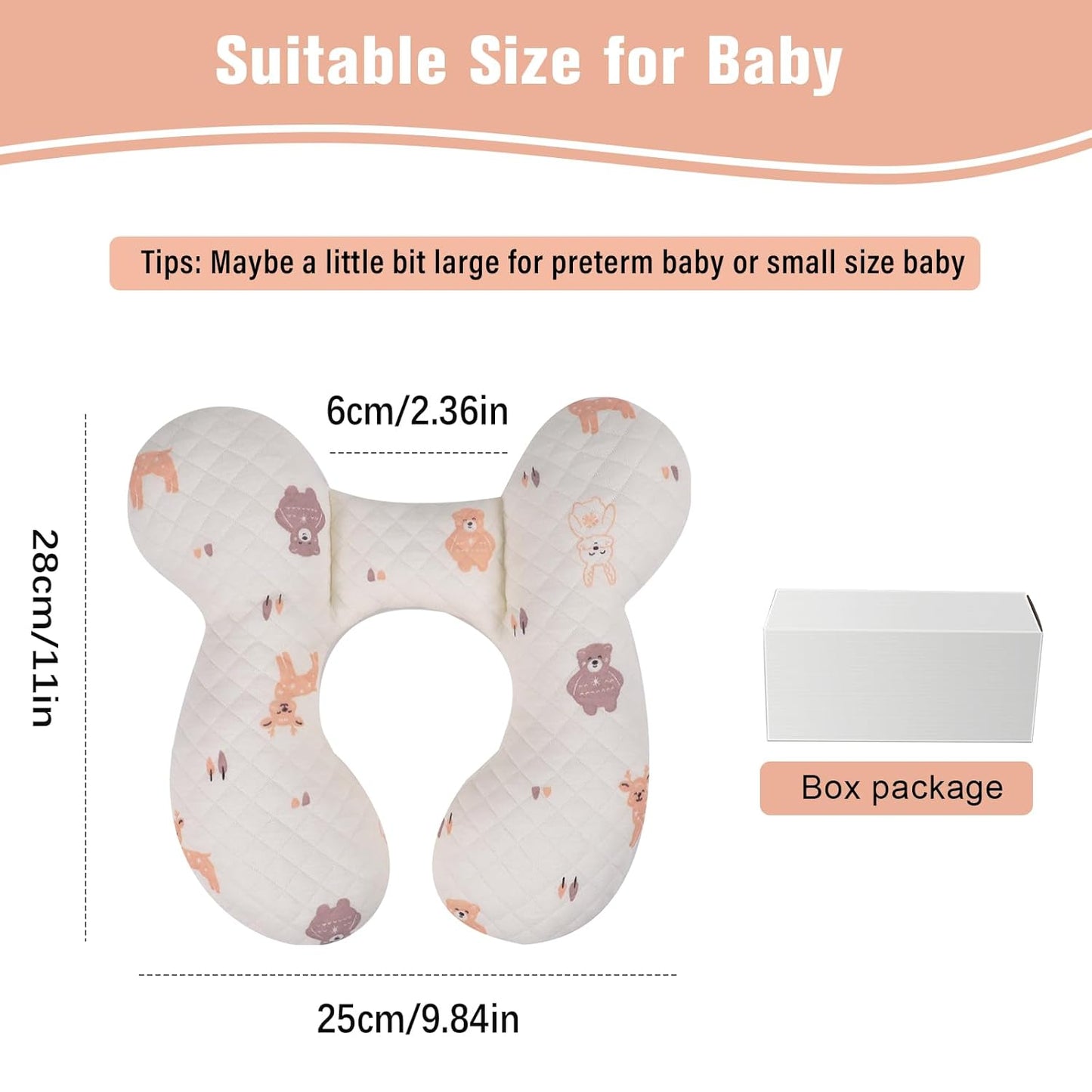 vocheer Baby Neck Pillow(Upgraded), Cotton, Baby Support Pillow, Car Seat Pillows for Newborn, Carseat Head and Body Support, Infant Travel Pillows for Prams, Pushchair, Stroller, Bouncer, Deer