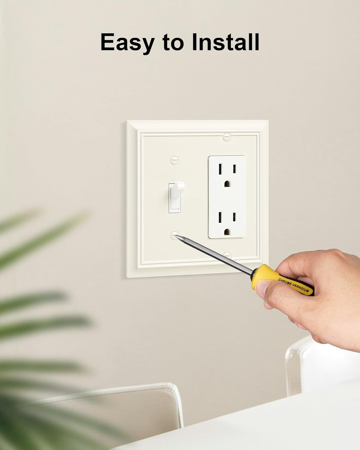 2-Pack Combo Toggle/Decorator Light Switch Cover Plate, Light Almond Decorative Electrical Outlet Covers, Durable Natural Bamboo Fiber Switch Plates and Outlet Covers, Corrosion Resistant