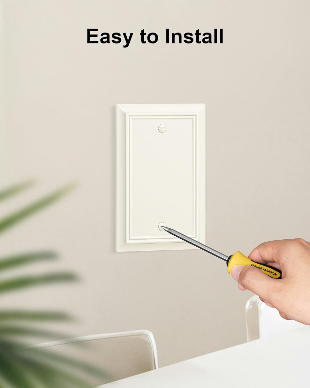 2-Pack Single Blank Wall Plate, Durable Natural Bamboo Fiber Wall Plate Cover,Light Almond 1 Gang Wall Plate for Unused Outlets/Switches, Corrosion Resistant