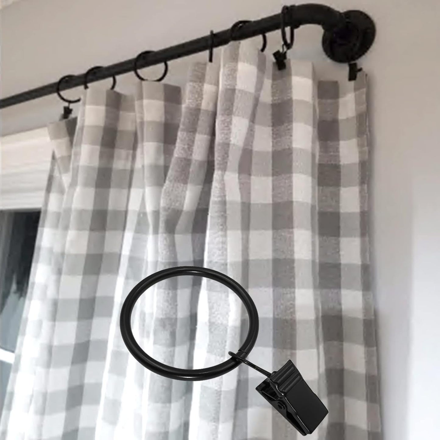 40 Pack Black Curtain Rings with Clips, Curtain Hooks Hangers Clip Rings for Hanging Drapes Bows Hat, Drapery Rings 1.5 in I D, Fits up to 1.2 in Diameter Curtain Rod.