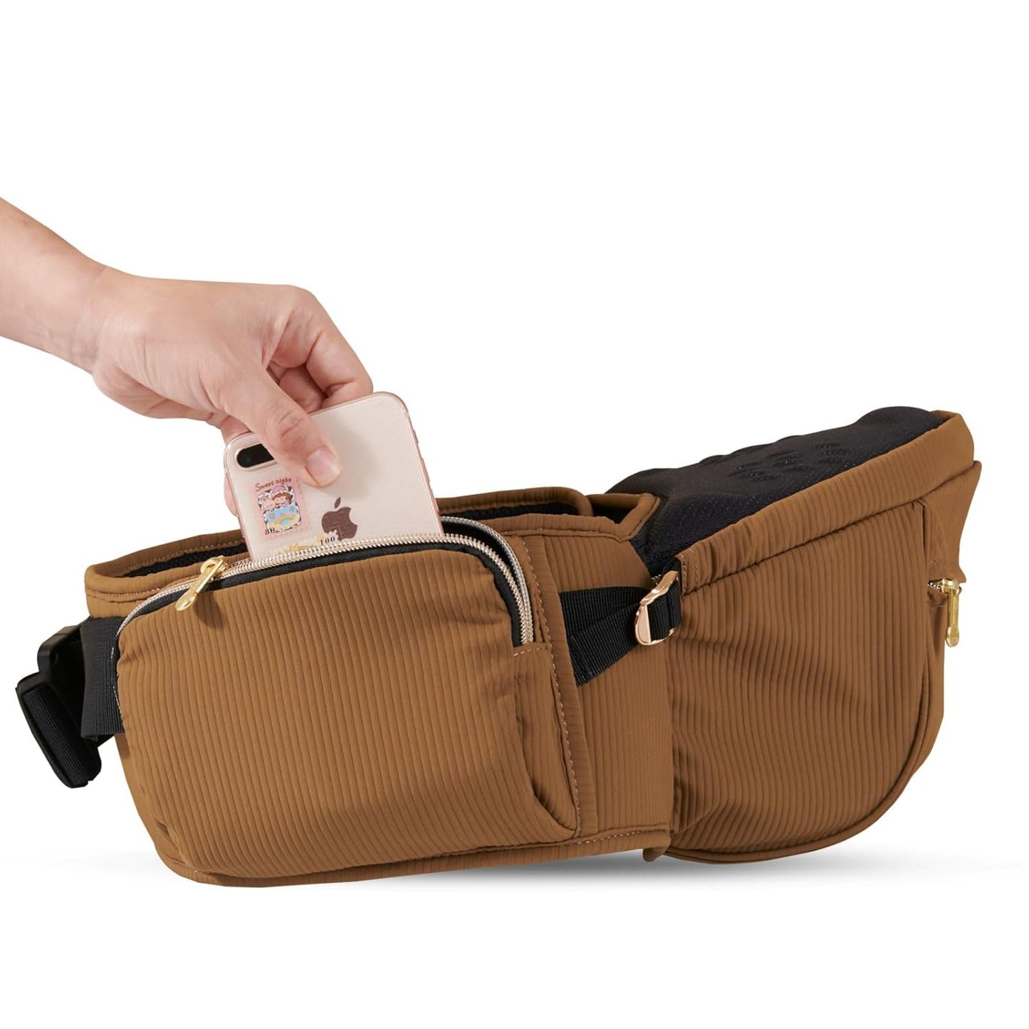 SUNVENO Baby Hip Carrier with Hip Seat, CPC-Certified, Ergonomic Infant Carrier for Newborns & Toddlers up to 45 lbs, Adjustable Waistband, Multiple Pockets, All-Season, Brown