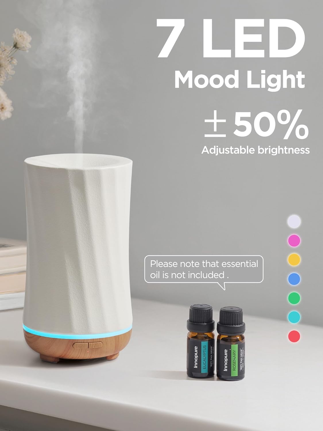 InnoGear 150ml Ceramic Oil Diffuser, Handcrafted Stone Essential Oil Diffuser Aromatherapy Diffusers Ultrasonic Cool Mist Humidifier Vaporizor with 2 Mist Modes Waterless Auto Off for Room Office Home