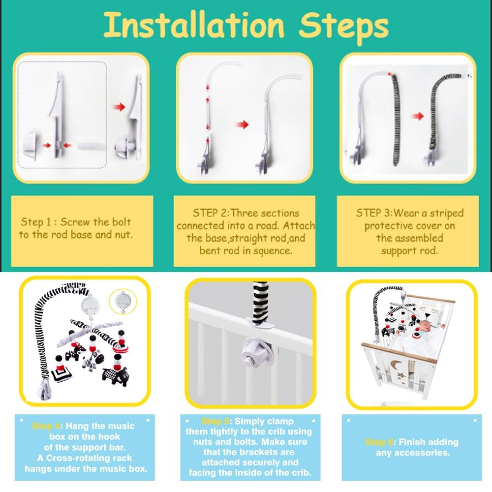 teytoy My First Baby Crib Mobile, Black and White Baby Mobile for Crib, High Contrast Mobile Toy for Newborn Infants Boys and Girls