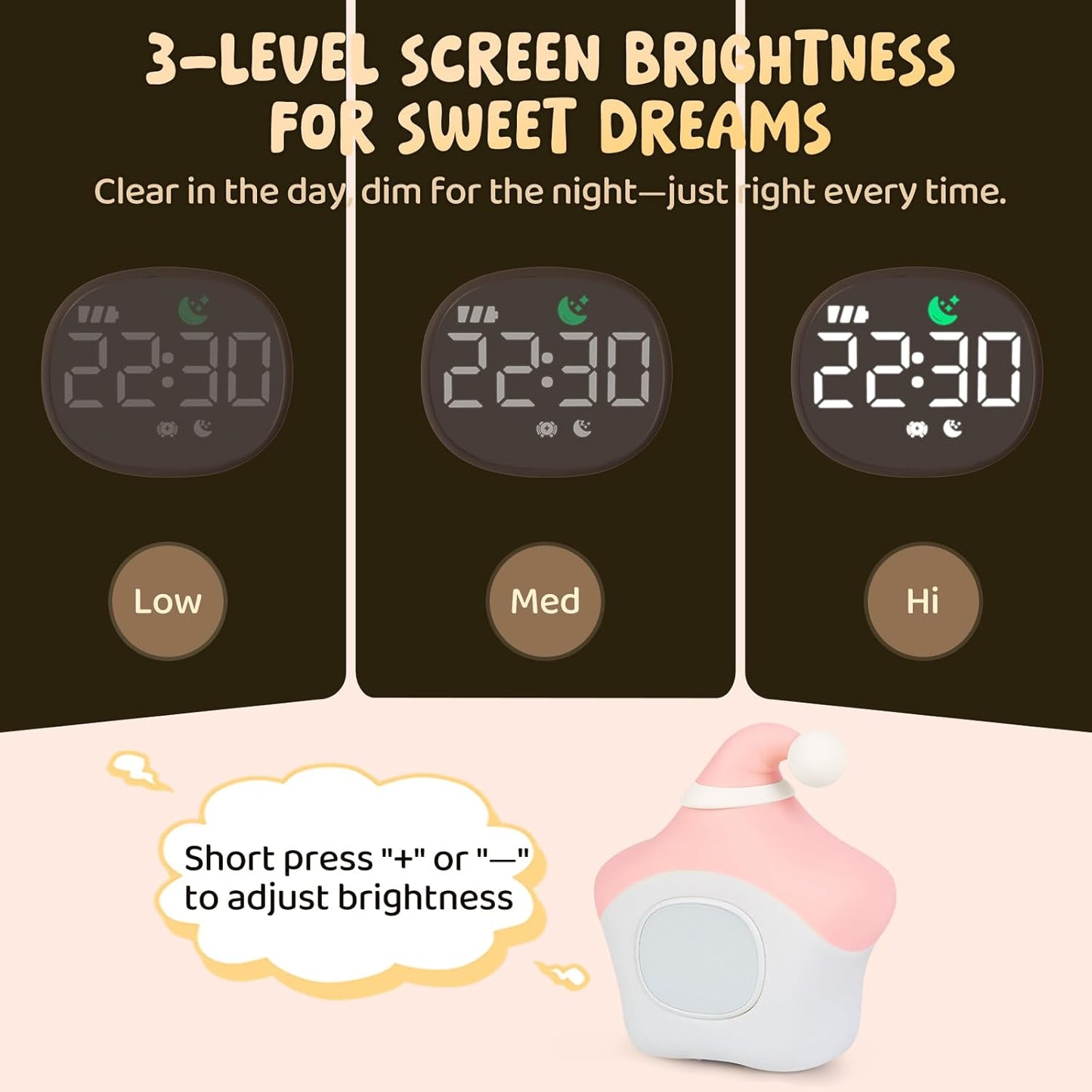 Star Alarm Clock with Night Light for Kids with Sleep Training and Sound Machine, Rechargeable Silicone Lamp OK to Wake Clock,Cute Animal Tabletop Lamp, Perfect Sleep Companion for Boys Girls, Pink