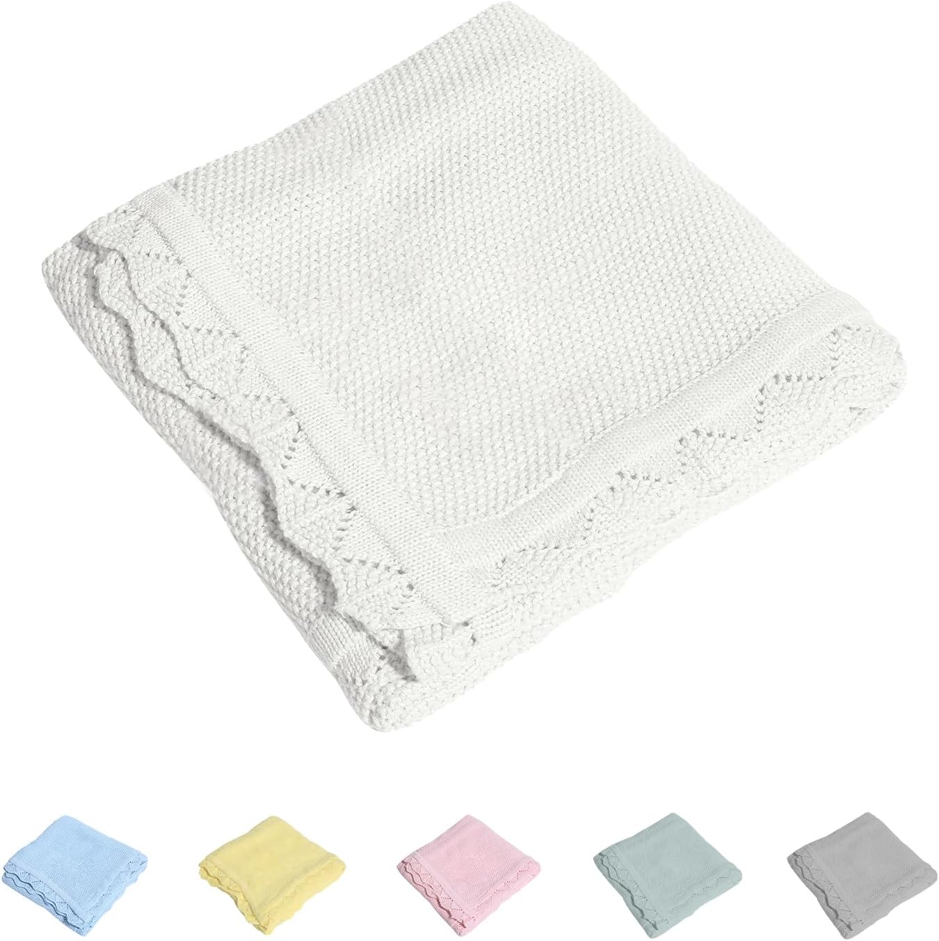 100% Cotton Baby Blanket Knit Lace Soft Warm Toddler Blanket,30 x 40 Inches,White