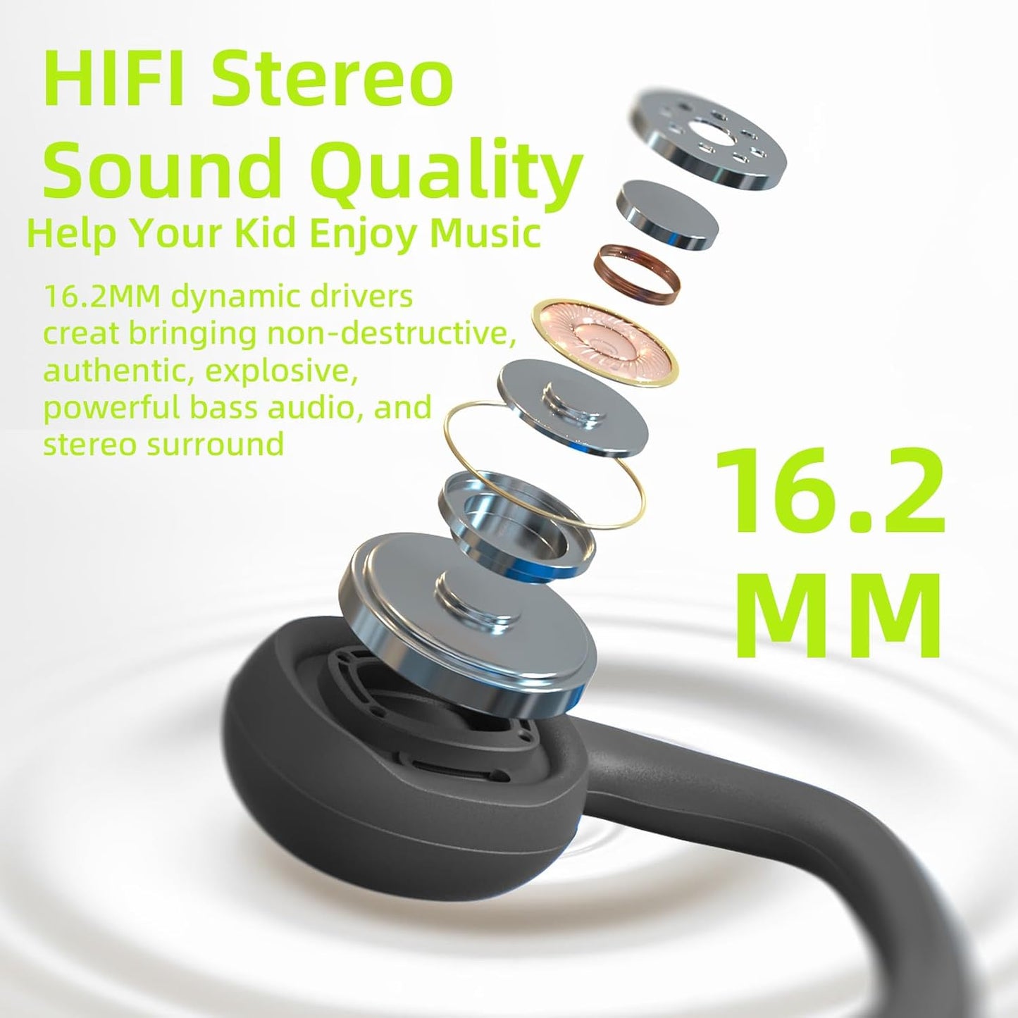 Kids Headphones, Bluetooth 5.2 Air Conduction Open Ear Headphones, 85dB Volume Limiting-Green