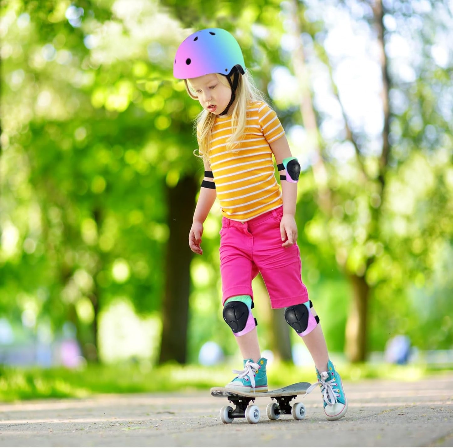Kids Helmet,Toddler Skateboard Helmets for Ages 2-3-5-8-14 Years Boys Girls with Knee and Elbow Pads Wrist Guards fit Roller Skates,Skateboarding,Skating Scooter Adjustable Kids Helmet