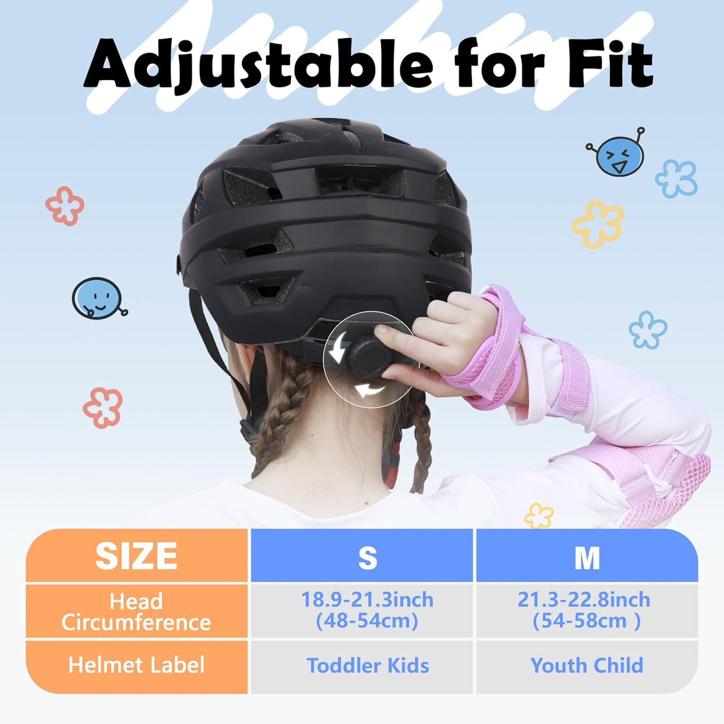 Kids Bike Helmet, 2 Size Adjustable for Youth Toddler Boys & Girls 3-5-8-10-12-14 Years, Child Helmets with Visor for Skating Cycling Scooter