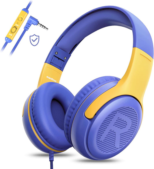 Kids Headphones Wired with Microphone for ipad Computer Laptop for Boys Girls Volume Limit Foldable Over Ear Headset for School 3.5mm Jack