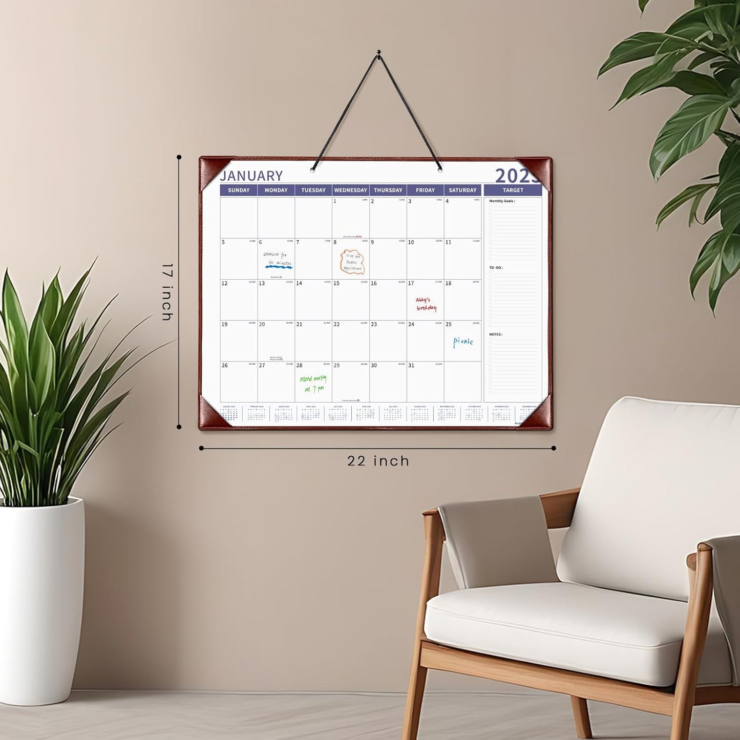 Ospelelf Desk Calendar 2025-2026 Large Wall Calendar with Plastic Cover 22"x17" Planner Pad Runs from January 2025 to June 2026 Brown