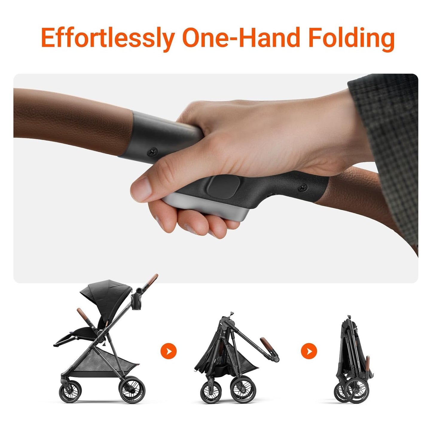 Air Lux Baby Stroller with Carbon Fiber Frame, One-Hand Fold & Reversible Seat, Magnetic 5-Pt Harness, Car Seat Adapter, 15.8lbs, Meteorite