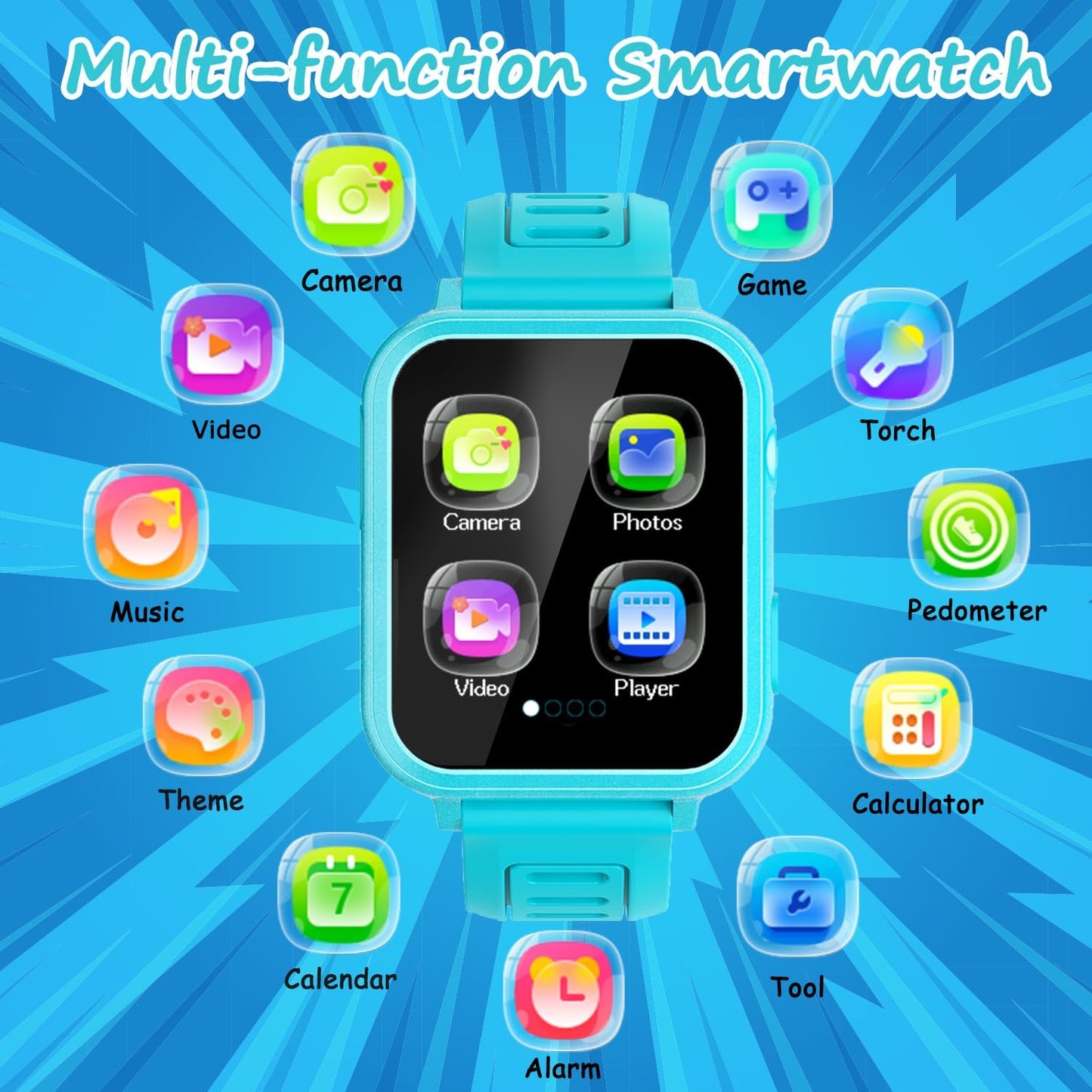Kids Smart Watch Girls Gifts for Age 5-12, 24 Puzzle Games HD Touch Screen Watches with Video Camera Music Player Pedometer Flashlight 12/24 hr Birthday Gift 6 7 8 Year Old Girl Green