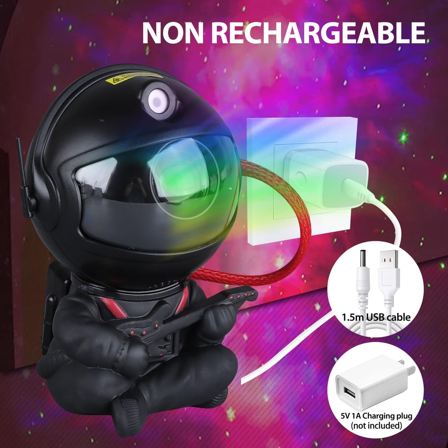 Astronaut Star Projector, Star Projector Galaxy Light for Kids,8 Modes Remote and 270° Adjustable Led Lights for Bedroom, Girls Room Decoration, Home Theater, Ceiling, Timer (Black Guitar)