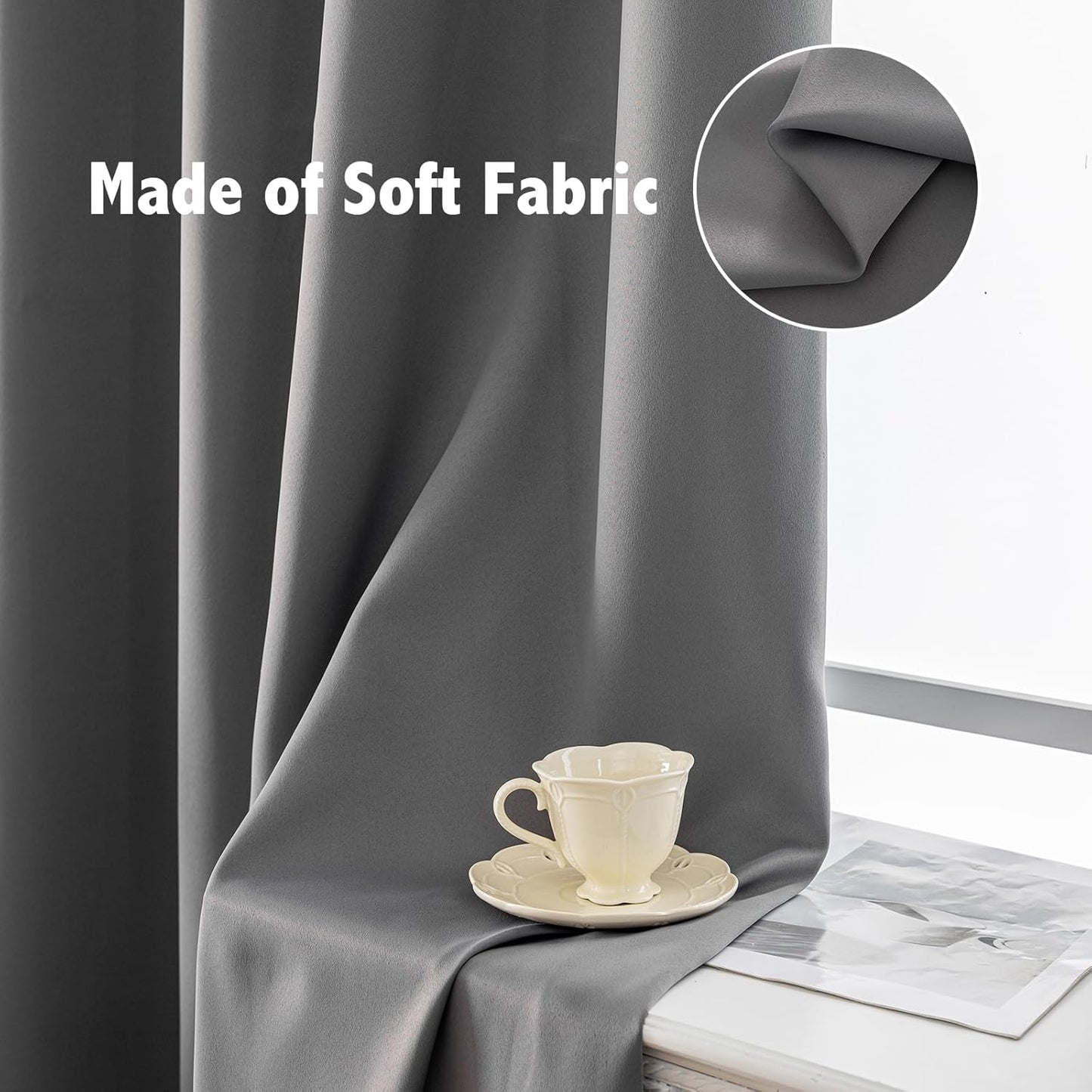 Anytime 100% Blackout Curtain Set, Thermal Insulated & Energy Efficiency Window Draperies for Guest Room, Full Shading Panels for Shift Worker and Light Sleepers(Grey, 2 Panels, 42W x 54L)