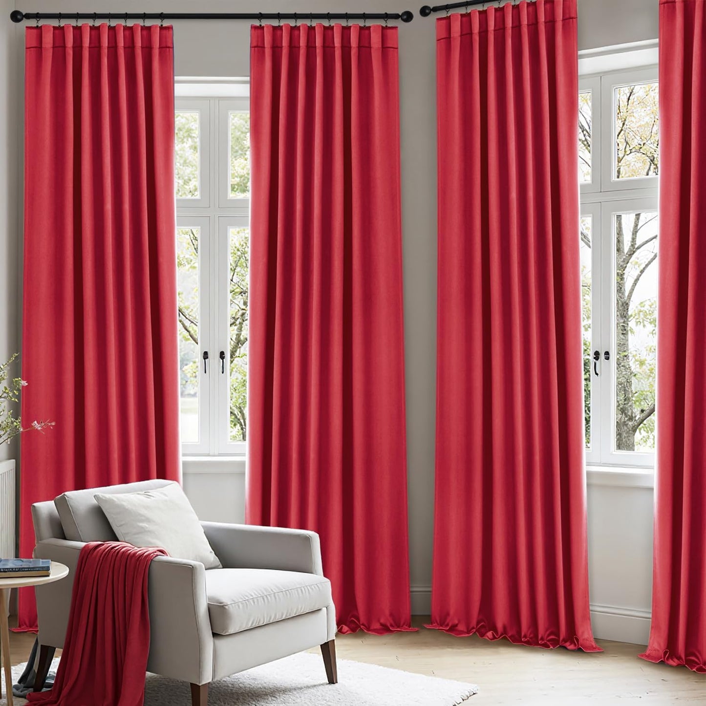 ANRODUO Back Tab Blackout Curtains for Bedroom Living Room, Rod Pocket Pinch Pleated Thermal Insulated Room Darkening Curtains 72 Inches Long 2 Panels, Red, 42 x 72 Inch