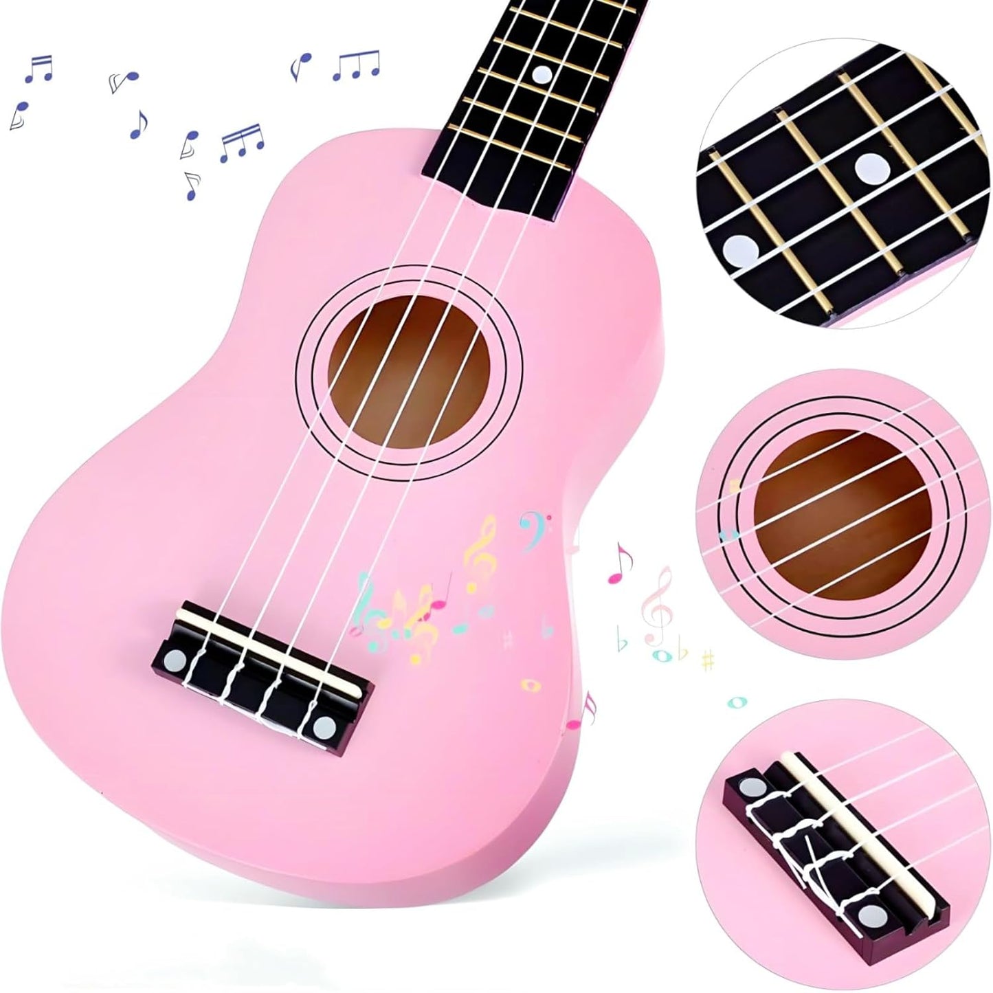 Kids Child Children Wooden Acoustic Guitar Ukulele 21 Inch 4 String Musical Instruments Perfect For Beginner (Pink)