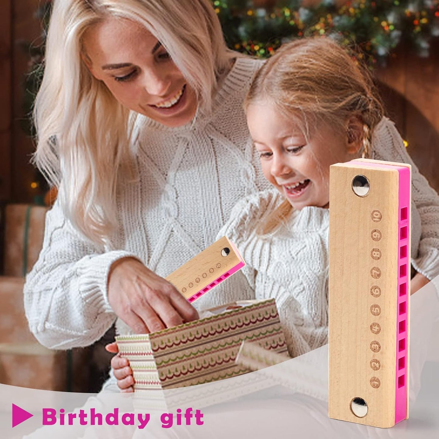 Koogel 2PCS Kids Harmonica, 10 Hole Wooden Beginner Mouth Organ Toy Musical Instruments for Kids Adults Birthday Gifts