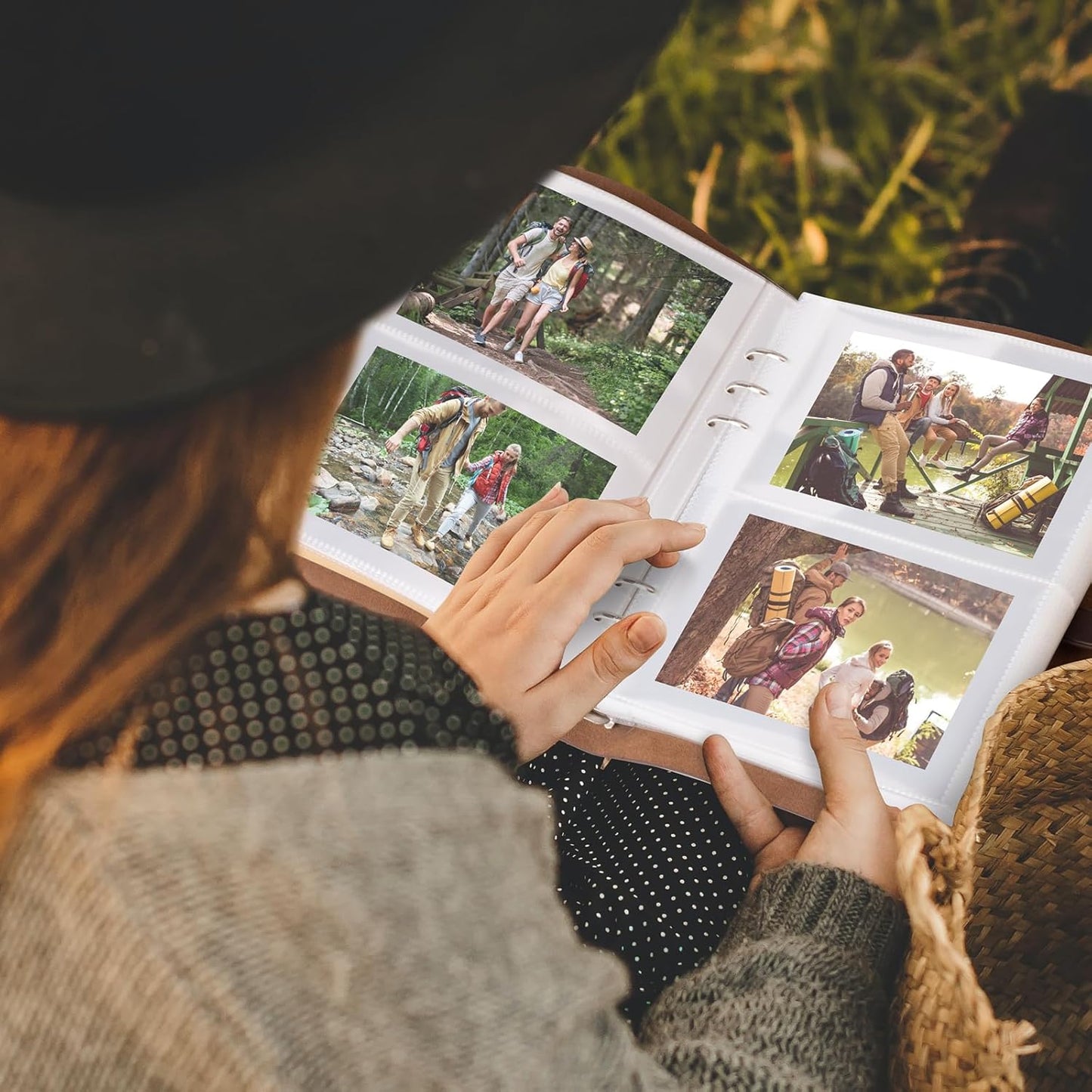 Photo Album 4x6 200 Photos, Genuine Leather Photo Albums with Writing Space with 30 Writing Paper, Travel Family Wedding Kids Graduation Ultrasound Baby Picture Album Scrapbook Photo Album(Flowers)