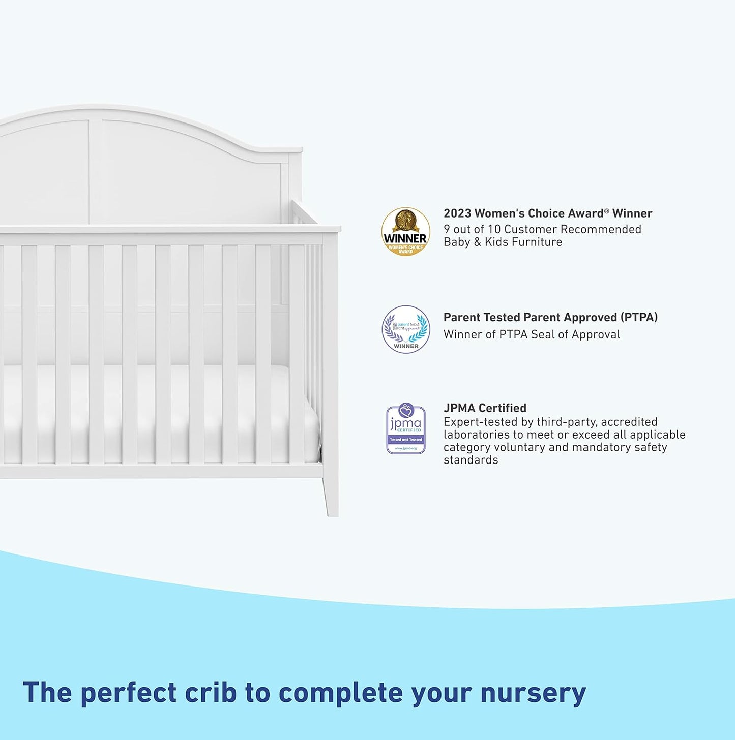 Graco Wilfred 5-in-1 Convertible Crib (White) – GREENGUARD Gold Certified, Converts to Toddler Bed and Full-Size Bed, Fits Standard Full-Size Crib Mattress, Adjustable Mattress Support Base