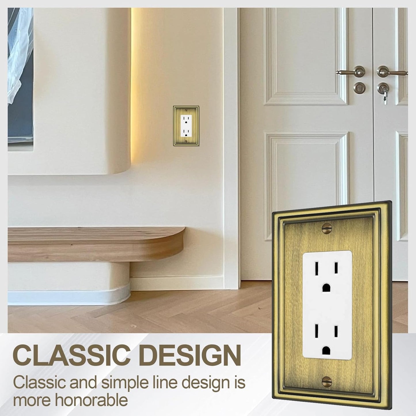 6 Pack Single Decorator Switch Covers Wall Plate, Antique Brass Decorative Rocker Switch Plates Outlet Covers for Receptacle, GFCI Outlet, Dimmer - Classic Style, 1 Gang Decorator