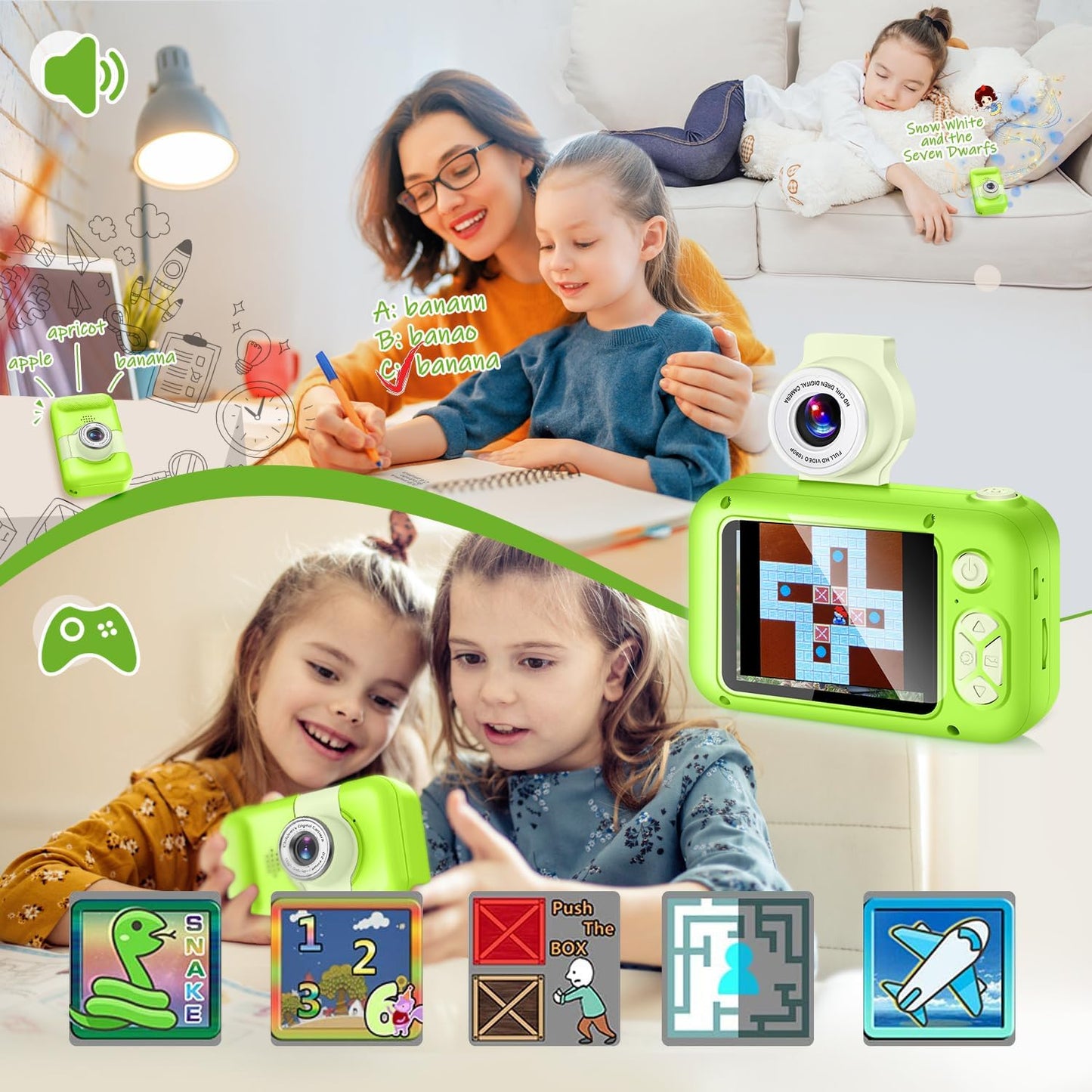Kids Camera, Toddler Kid Digital Camera with 180°Flip Lens & 2.4in IPS Screen, Birthday Festival Gifts Present Toy for 4 5 6 7 8 9 10 11 Year Old Girls/Boys, 32 GB Card Included, X101