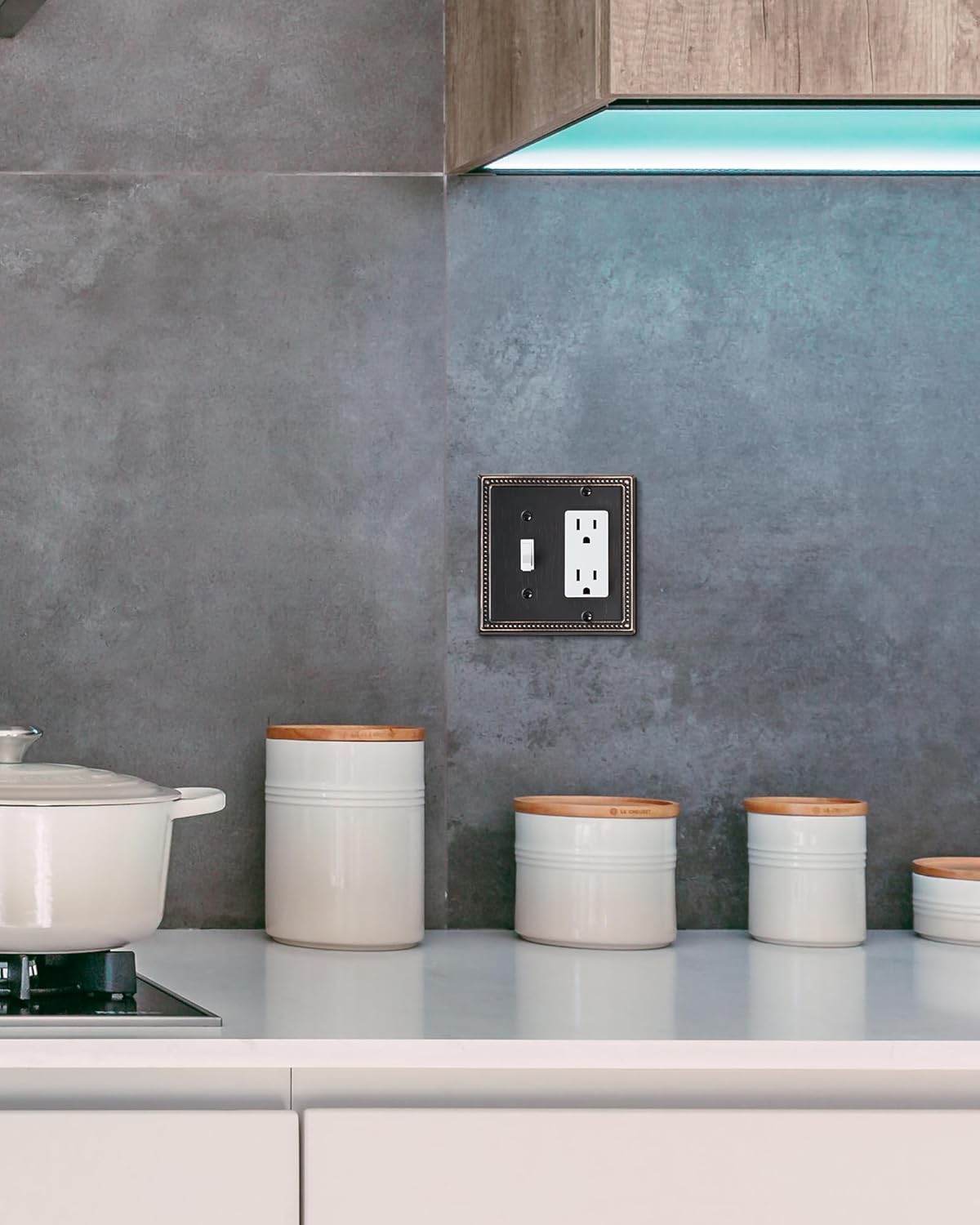 2-Pack Combo Toggle/Decorator Light Switch Cover Plate, Pearls Decorative Electrical Outlet Covers, Metal Wall Switch Plates and Outlet Covers, Aged Bronze