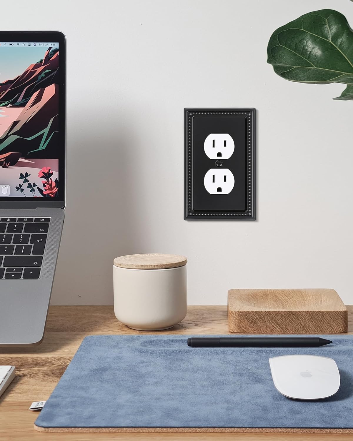 4-Pack Duplex Outlet Cover, Black Metal Wall Plates for Electrical Outlets, 1 Gang Receptacle Light Switch Cover, Pearls Beaded Decorative Switch Plates and Outlet Covers