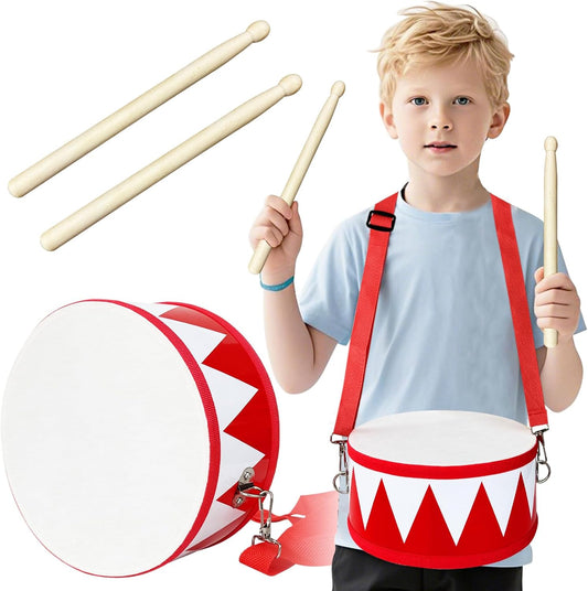 Kids Drum Set,8 in Wooden Toy Drum Set,Educational Baby Musical Toys Drum with Adjustable Strap 2 Drumsticks,Sensory Musical Instrument Drum Toy for Toddler Boys & Girls Gift(Red)