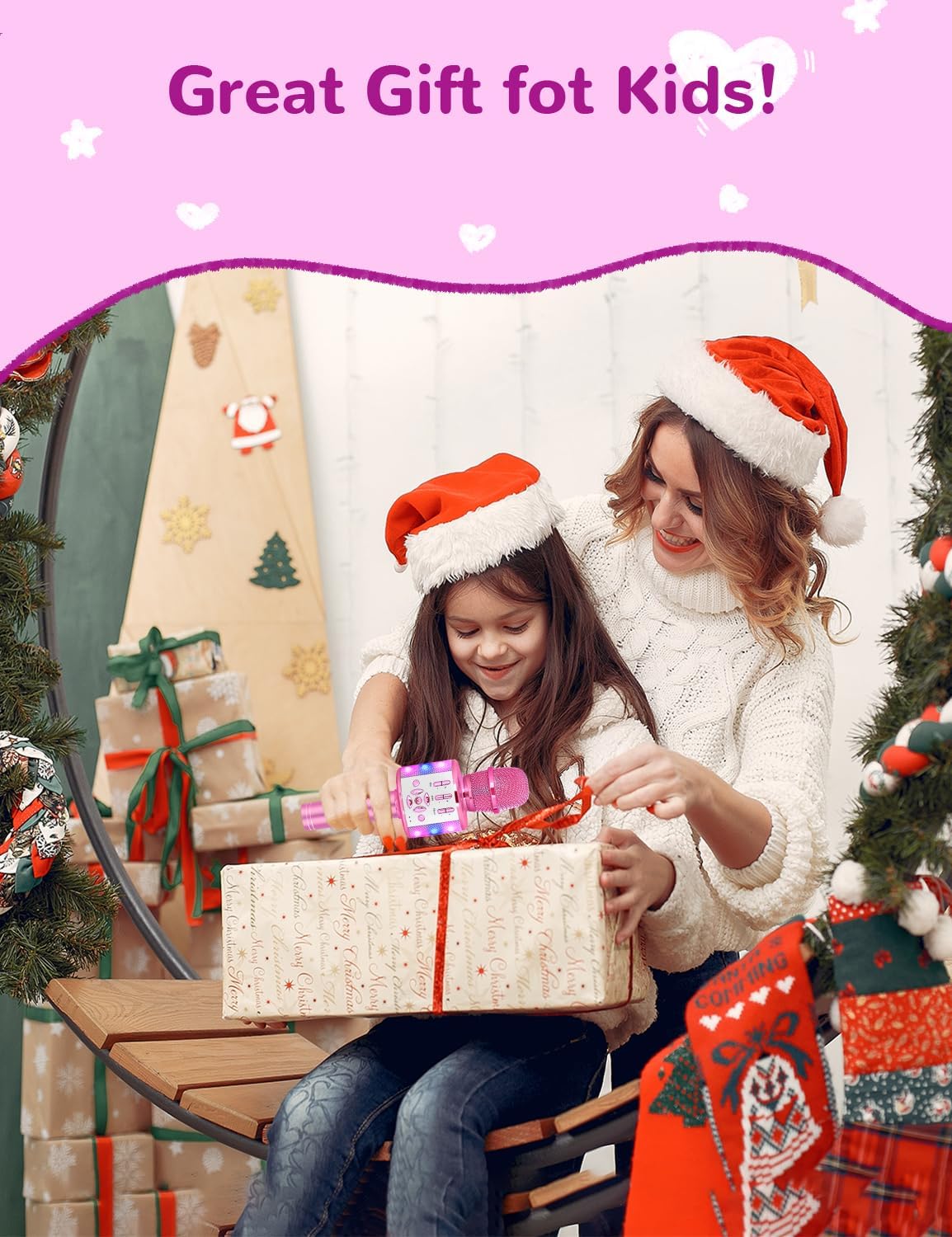 Amazmic Toys for Girls, Kids Karaoke Microphone Toddler Microphone for Kids with Lights, Birthday Gift for Girls, Boys Toy Age 3 4 5 6 7 8+(Light Pink)