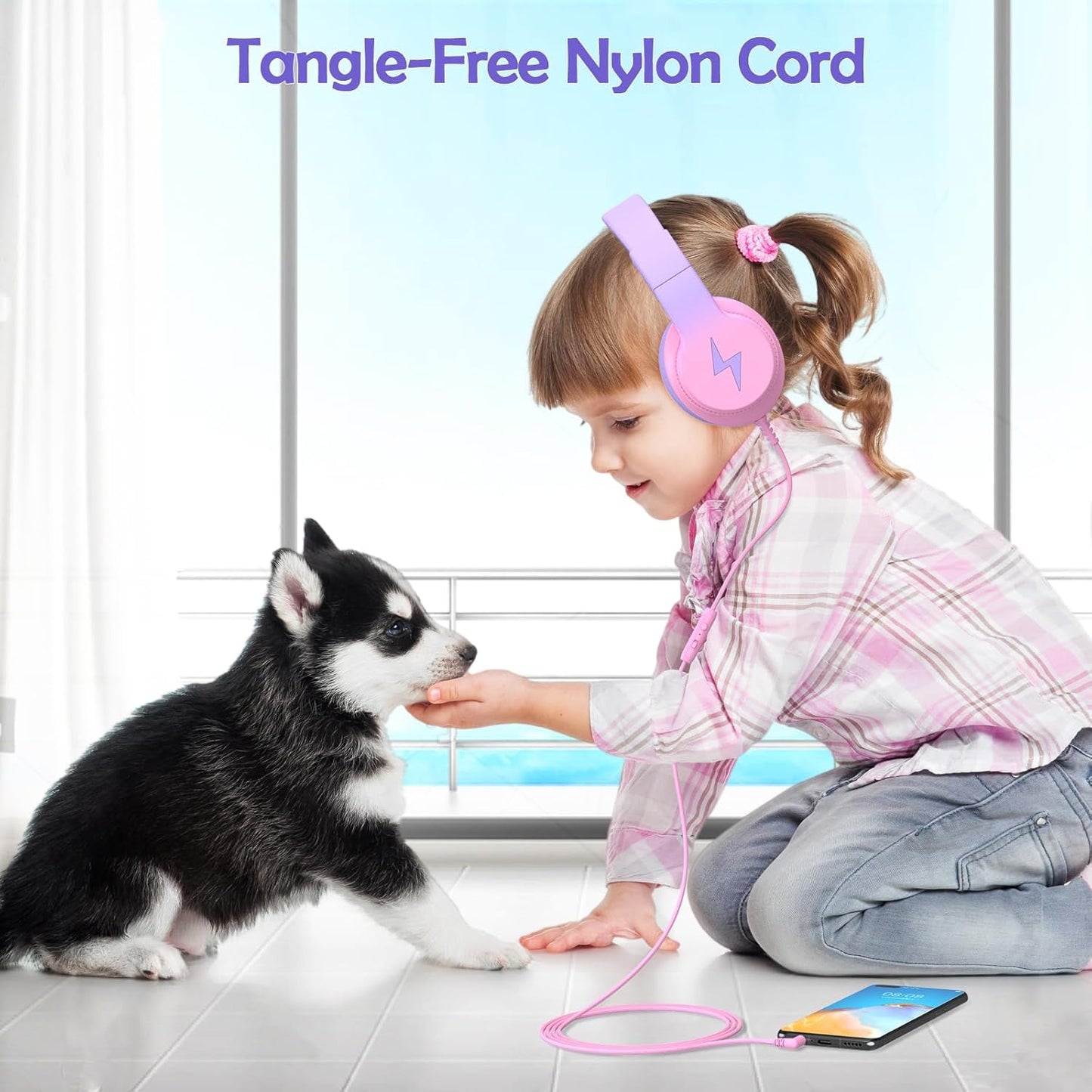 Kids Headphones, Wired Headphones for Kids Over Ear with Microphone, 85/94dB Volume Limiter Headphone for Girls Boys, Foldable Headphone for Learning & Entertainment, Gradient Red