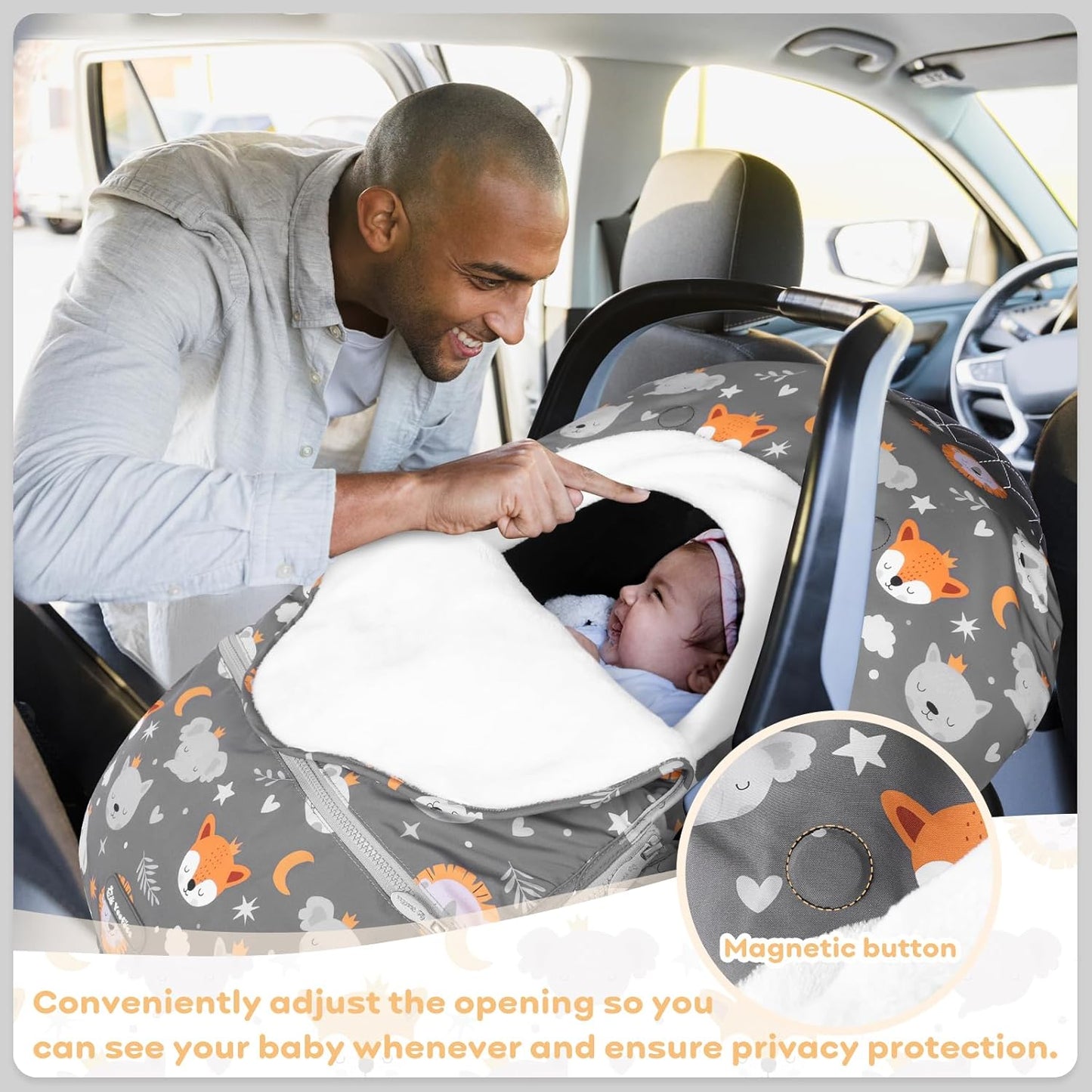 Yoofoss Baby Car Seat Cover Winter Carseat Canopies Cover to Protect Baby from Cold Wind, Super Warm Plush Fleece Baby Carrier Cover for Infant Boys Girls (Fox)