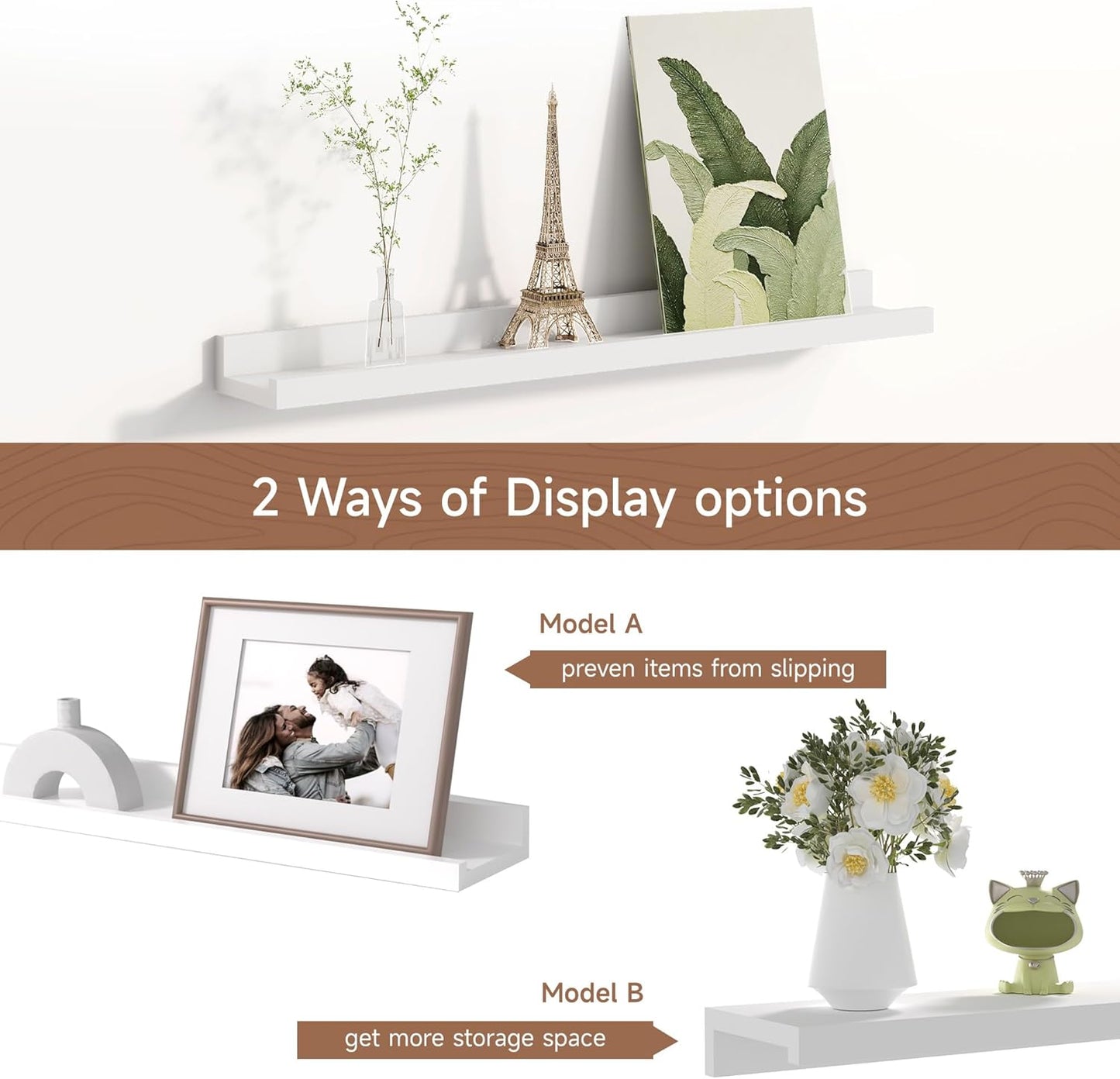 Picture Ledge Shelf for Wall, Floating Shelves Set of 4, 24 Inch Long Nursery Book Shelves for Toys Storage, Kids Bookshelf Wall Mounted for Books Photo Frames, White