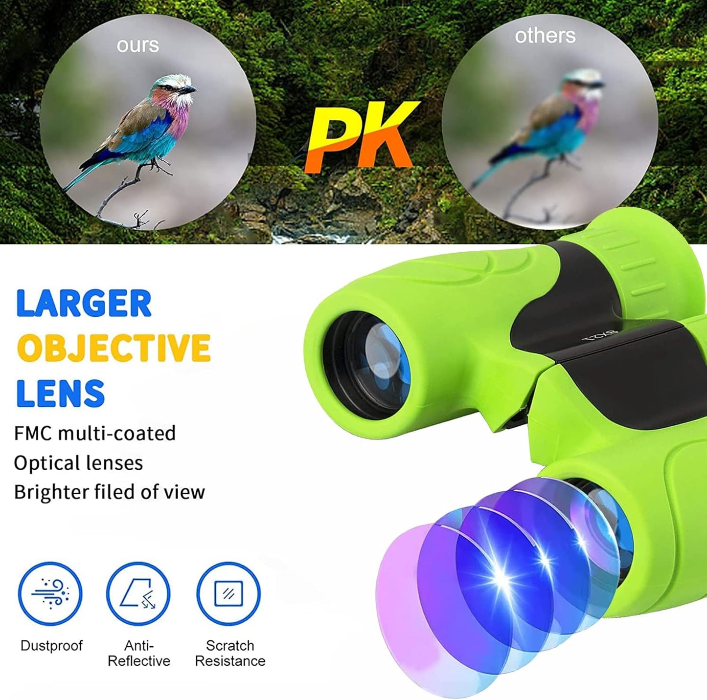 Kids Binoculars,Shockproof 8 x 21 High Resolution Compact Kids Binoculars Real for 3-12 Boys and Girls,Perfect for Bird Watching, Hiking,Camping,Travel, Christmas Birthday Gift