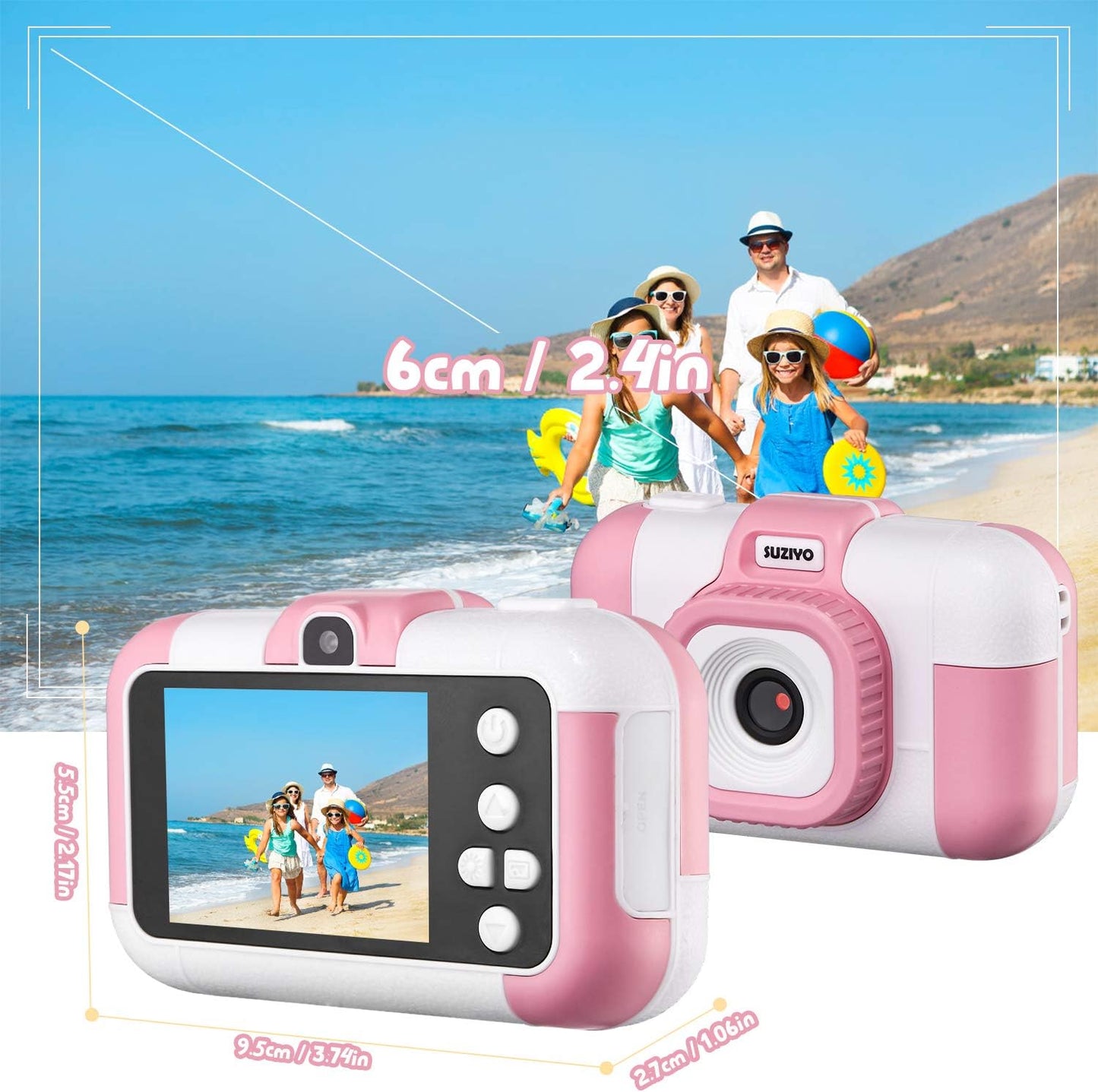 Kids Camera, SUZIYO Children Digital Selfie Video Camcorder 1080P Dual Lens 2.4 Inch HD, Birthday Christmas Electronic Gifts Toys for Age 3-9 Years Old Toddlers Girls Boys with 32G TF Card,Pink
