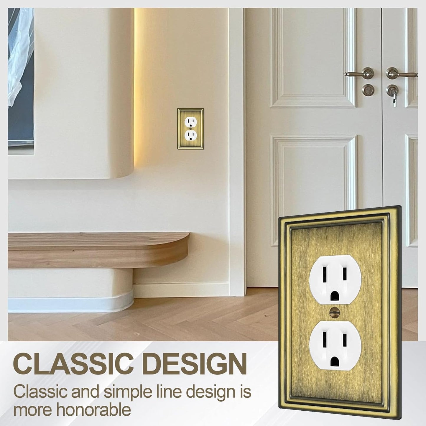 6 Pack Duplex Outlet Covers Wall Plates, Antique Brass Metal Electric Receptacle Cover, Classic Decorative Switch Plate and Outlet Cover, 1 Gang Wall Plate for Electrical Outlets
