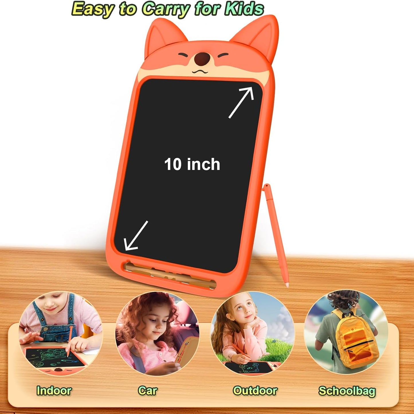 LCD Writing Tablet 10 Inch, Doodle Board Toy, Cute Fox Drawing Pad for Kids Ages 2-6 - Educational Gift for Christmas & Birthday (Fox)