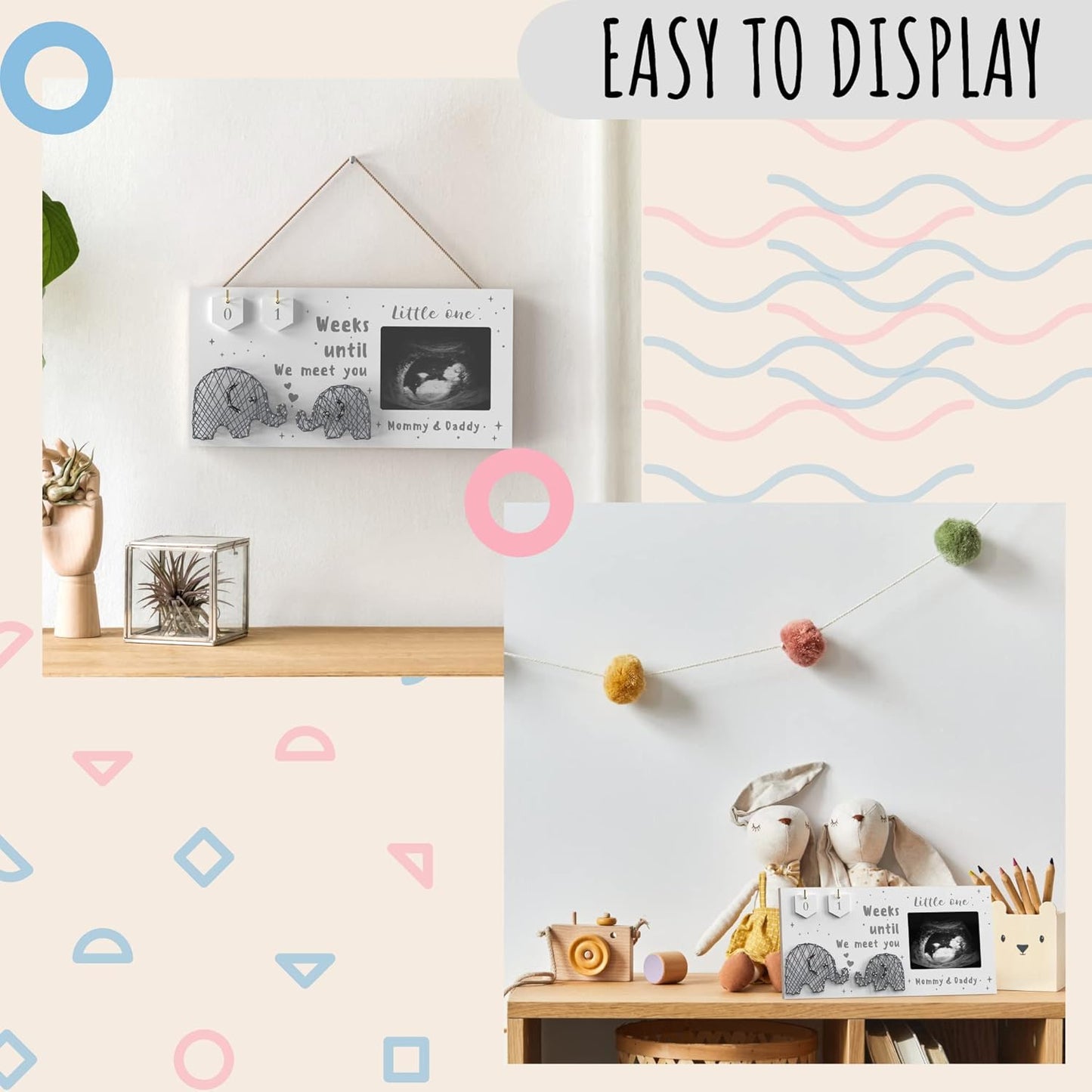 Baby Sonogram Picture Frame w/ Baby Countdown Weeks - Standard 4x3 Ultrasound Photo - Pregnancy Announcements Ideas - Gender Reveal - New Mom Expecting Parents Keepsake