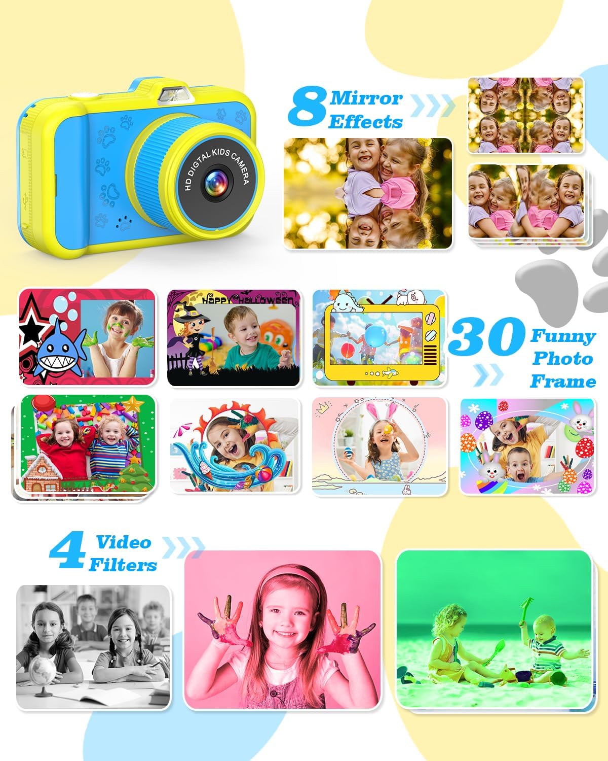 Kids Camera, 48MP 1080P Digital Camera for Kids with 3.5 Inch Big Screen, 10X Zoom, Selfie & Video, 32GB SD Card, 1200mAh Battery, Christmas Birthday Gifts for Boys Girls Ages 3-12 (Blue)